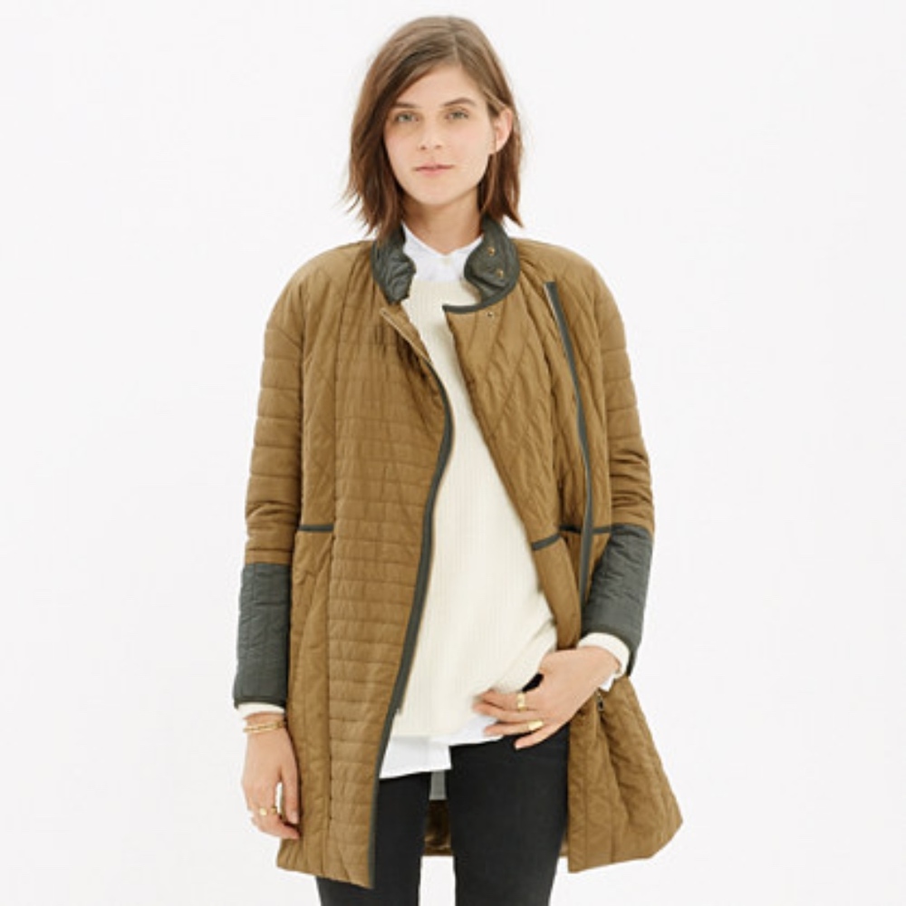 Madewell Olive Green Quilted Down Coat. Small.